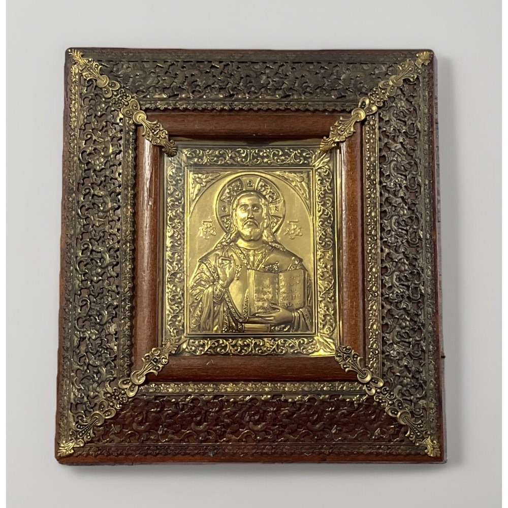 Jesus Christ Pantocrator Vintage Picture, Handcrafted‎ In Greece, Delta-Pan Inc